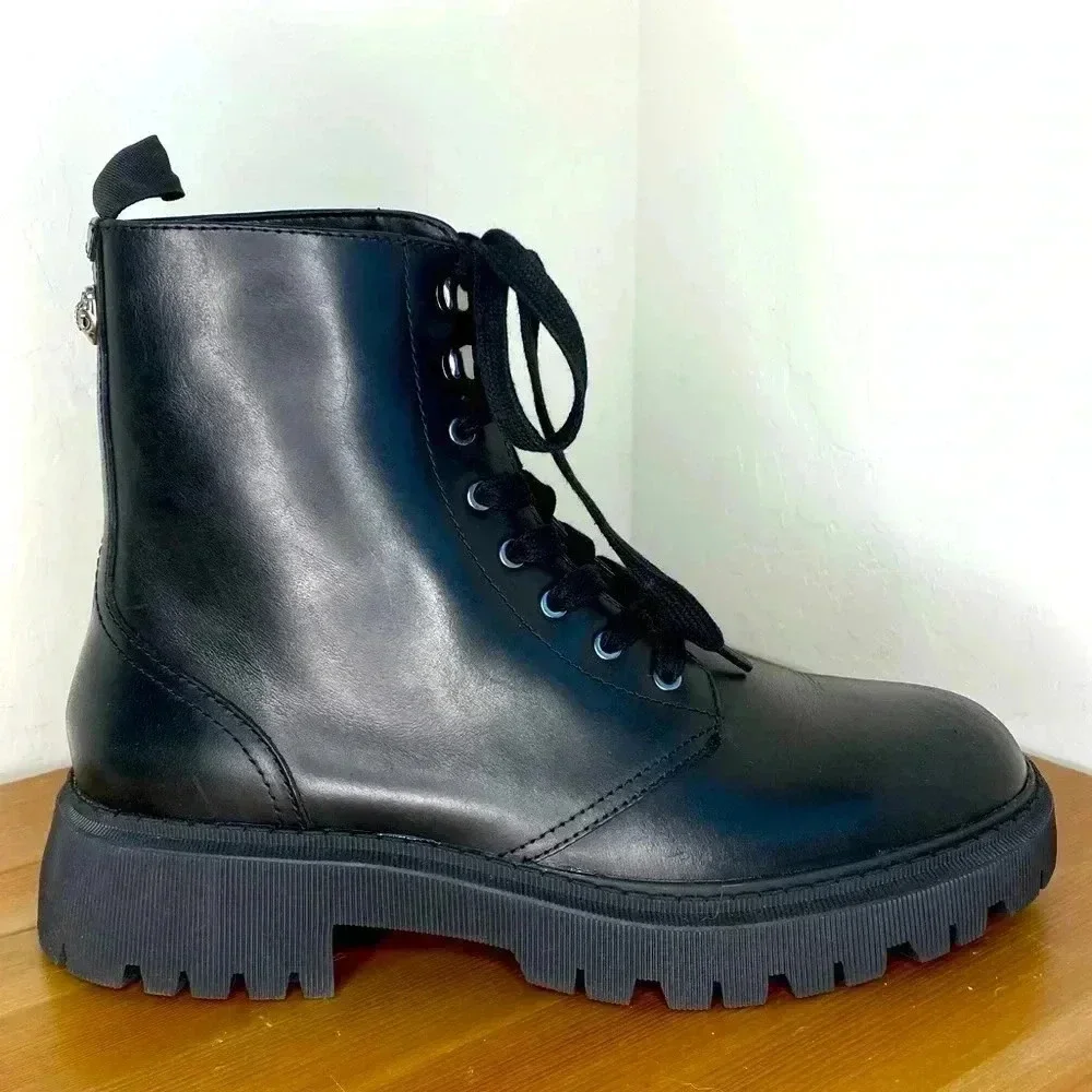 NEW Kurt Geiger London Men's Ryder Lace-Up Combat Leather Boots size EU43.5 US10